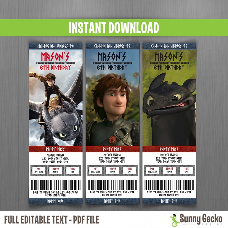 How To Train Your Dragon Birthday Ticket Invitations
